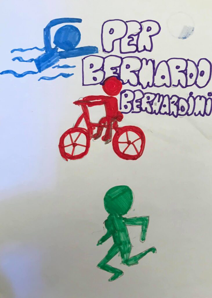 dopo aver raccontato la sua storia in una scuola elementare un bambino dedica un disegno a Bernardo in cui lo ritrae mentre nuota, va in bici e corre